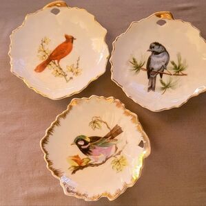 Vintage Decorative .. Elegant Bird Porcelain Plates with Gold Trim.